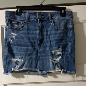 American Eagle Outfitters Ripped Blue Denim Mini Skirt